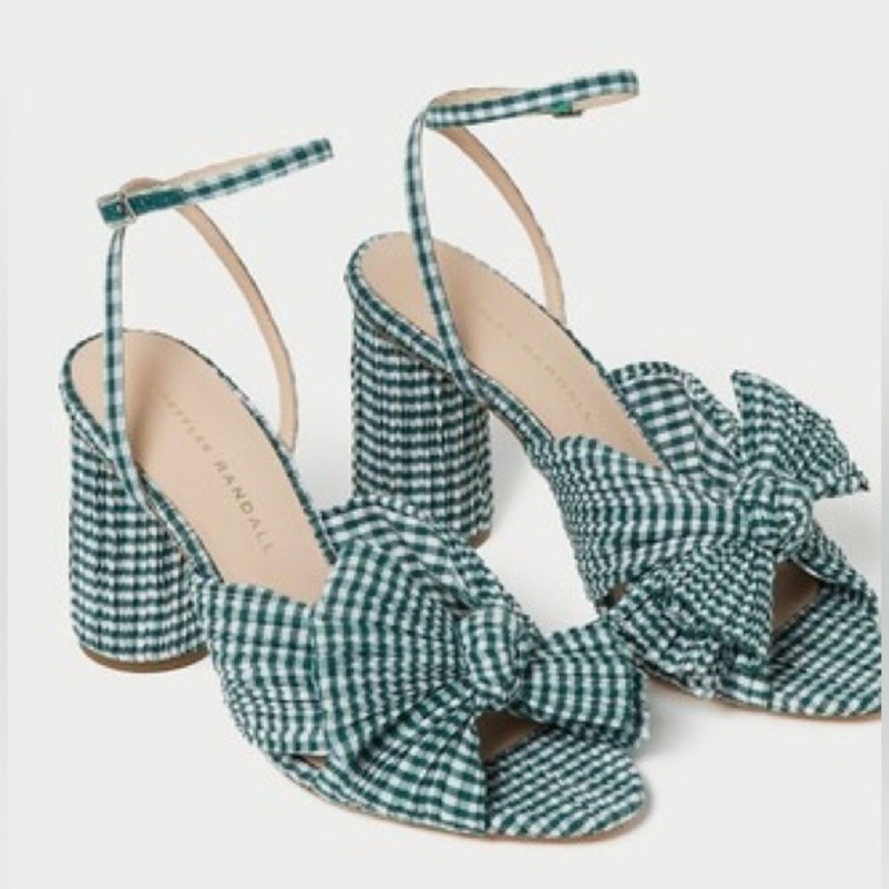 Loeffler Randall Heel Pleated-Gingham Heels Green Gingham Women's Sandals
